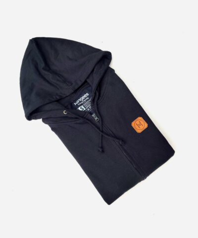 Leather Patch Zip-Up Hoodie (Navy)