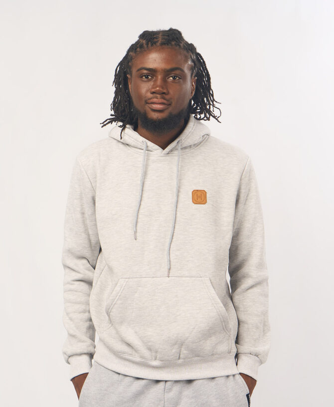 Leather Patch Hoodie — Ash (Heather Grey)