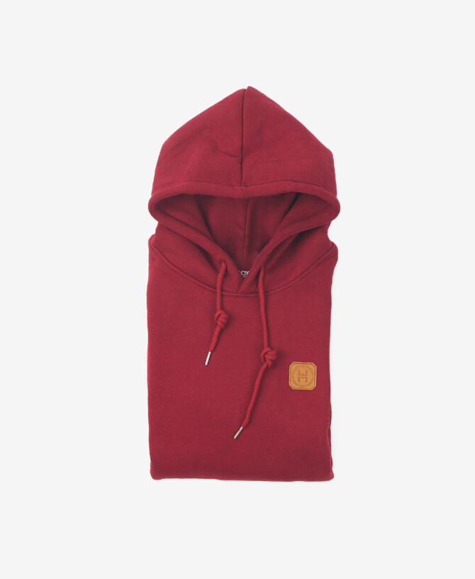 Leather Patch Hoodie — Wine