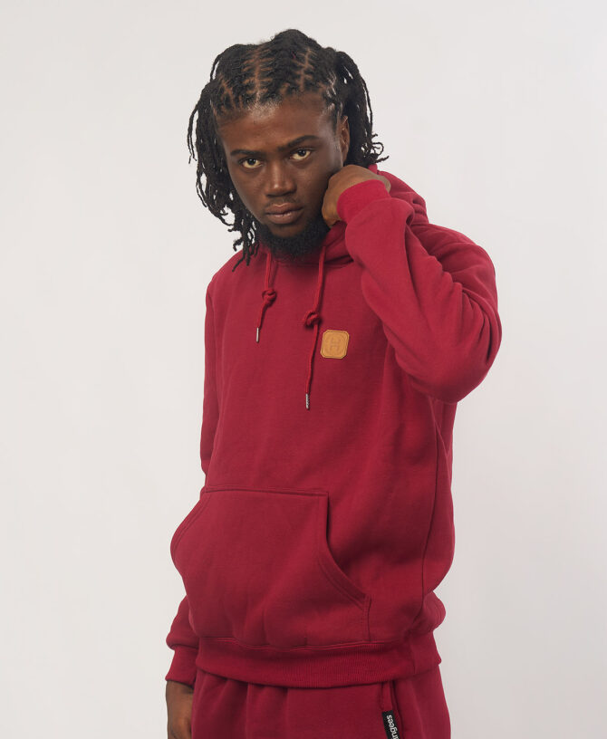 Leather Patch Hoodie — Wine