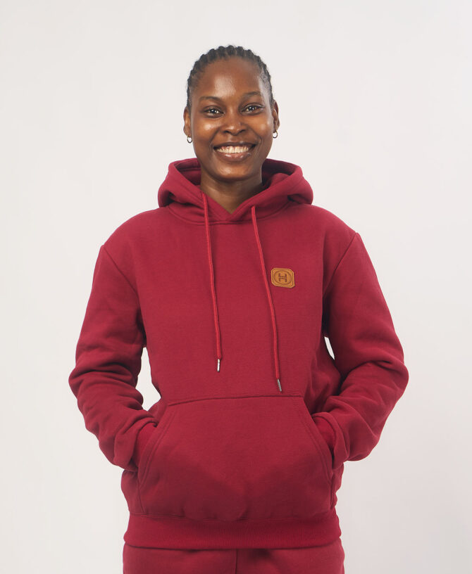 Leather Patch Hoodie — Wine