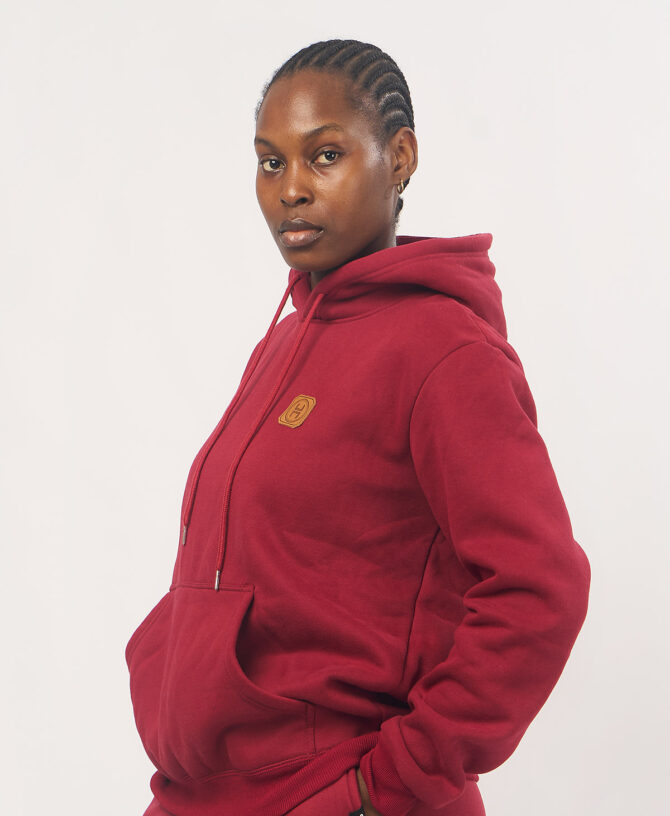 Leather Patch Hoodie — Wine