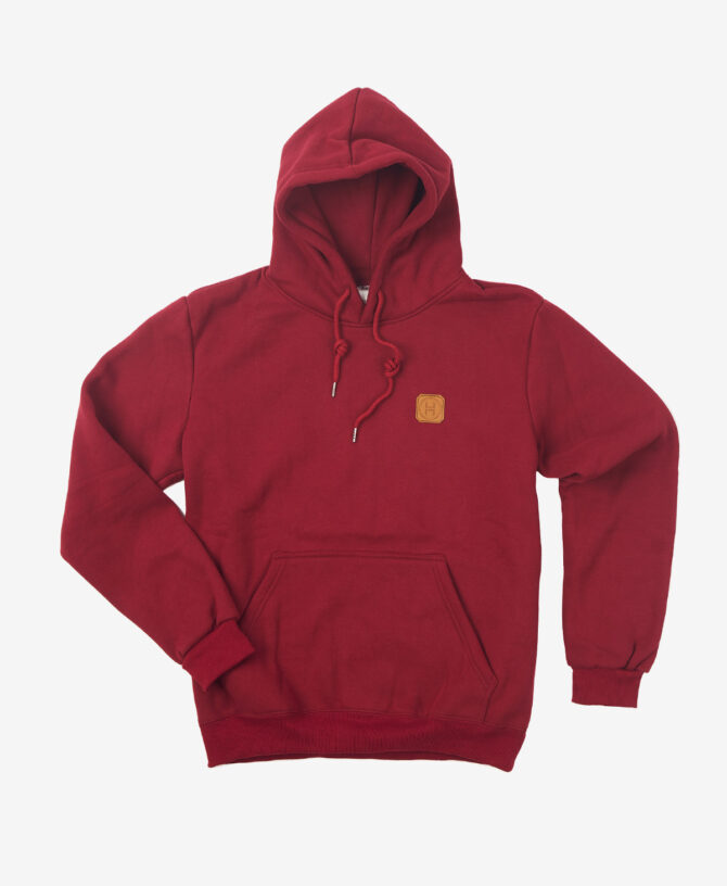 Leather Patch Hoodie — Wine