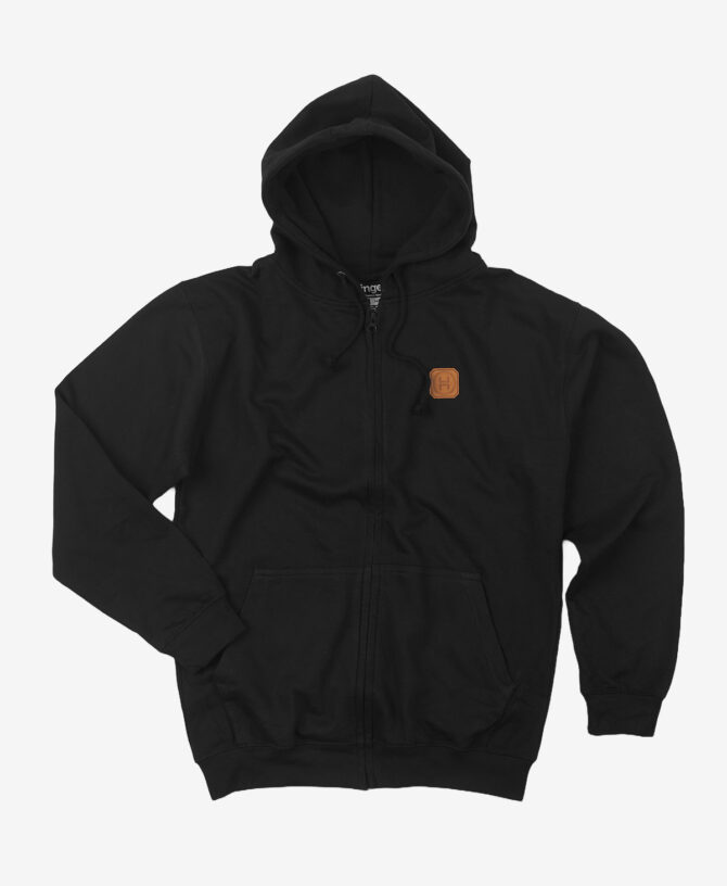 Leather Patch Zip-Up Hoodie (Black)